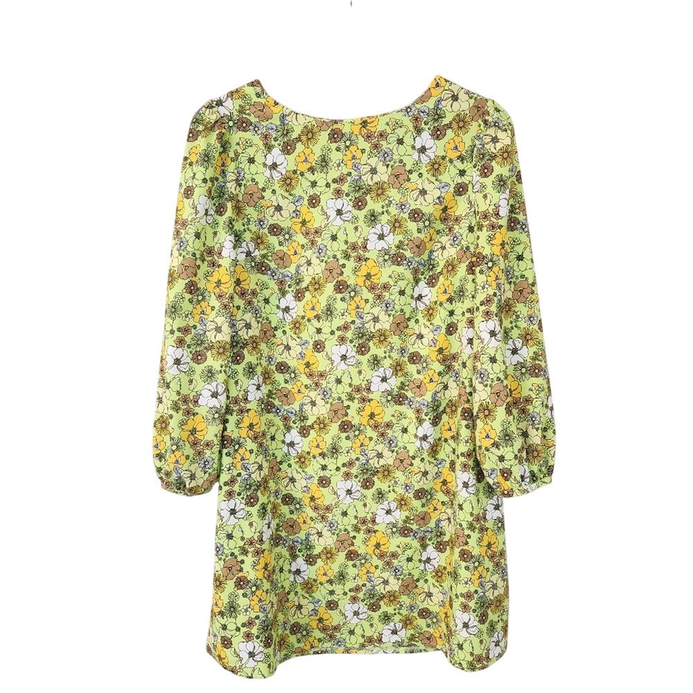 Modcloth Women's 60's Retro Shift Dress Bright Light Green Yellow Brown Size M